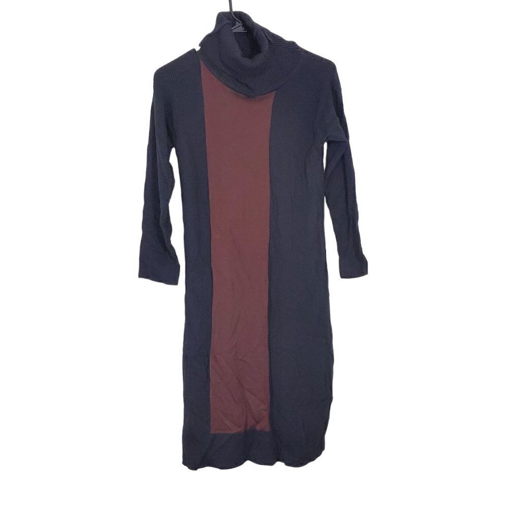 Kuit Kuit Cowl Neck Sweater Dress Navy Red Colorblock Womens XS See-Through‎